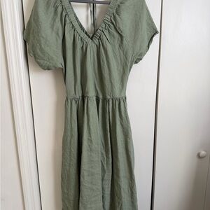 Another Love Sage Green Linen Blend V-neck Dress